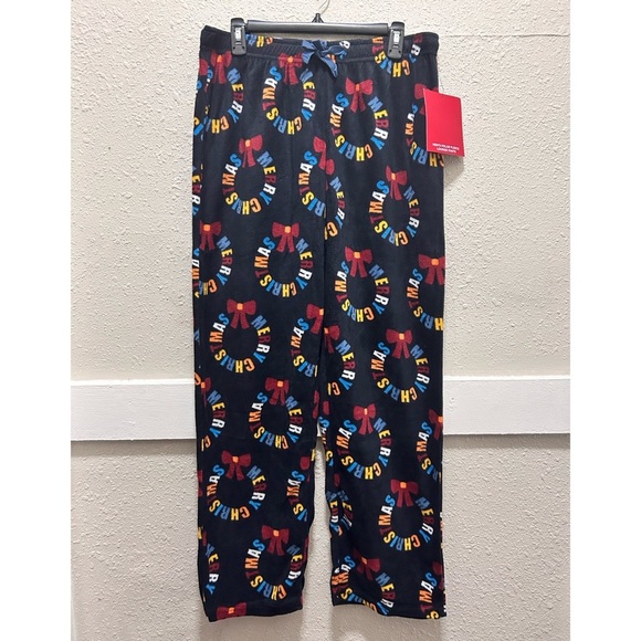 Festive Fun "Merry Christmas" Holiday Mens Fleece Pajama Pants NWT L/XL - Picture 1 of 3